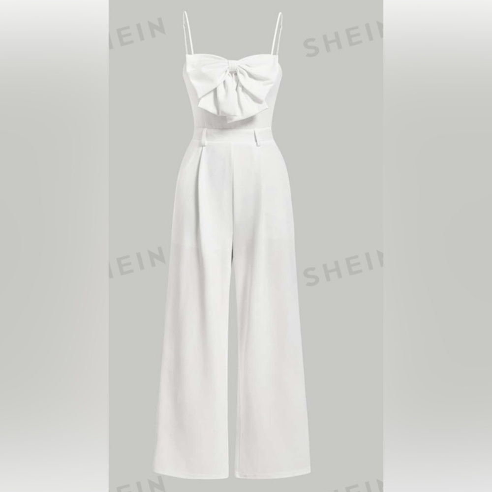 NWT SHEIN Mod Bow Front Cami Jumpsuit White -Size XS